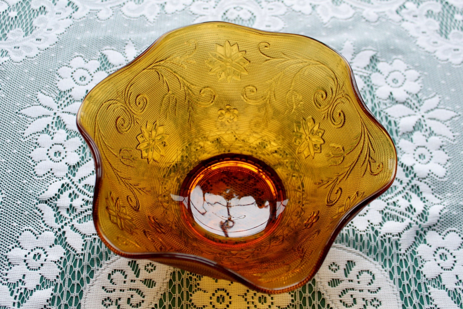 Tiara Exclusives Indiana Glass Sandwich Pattern Golden Amber