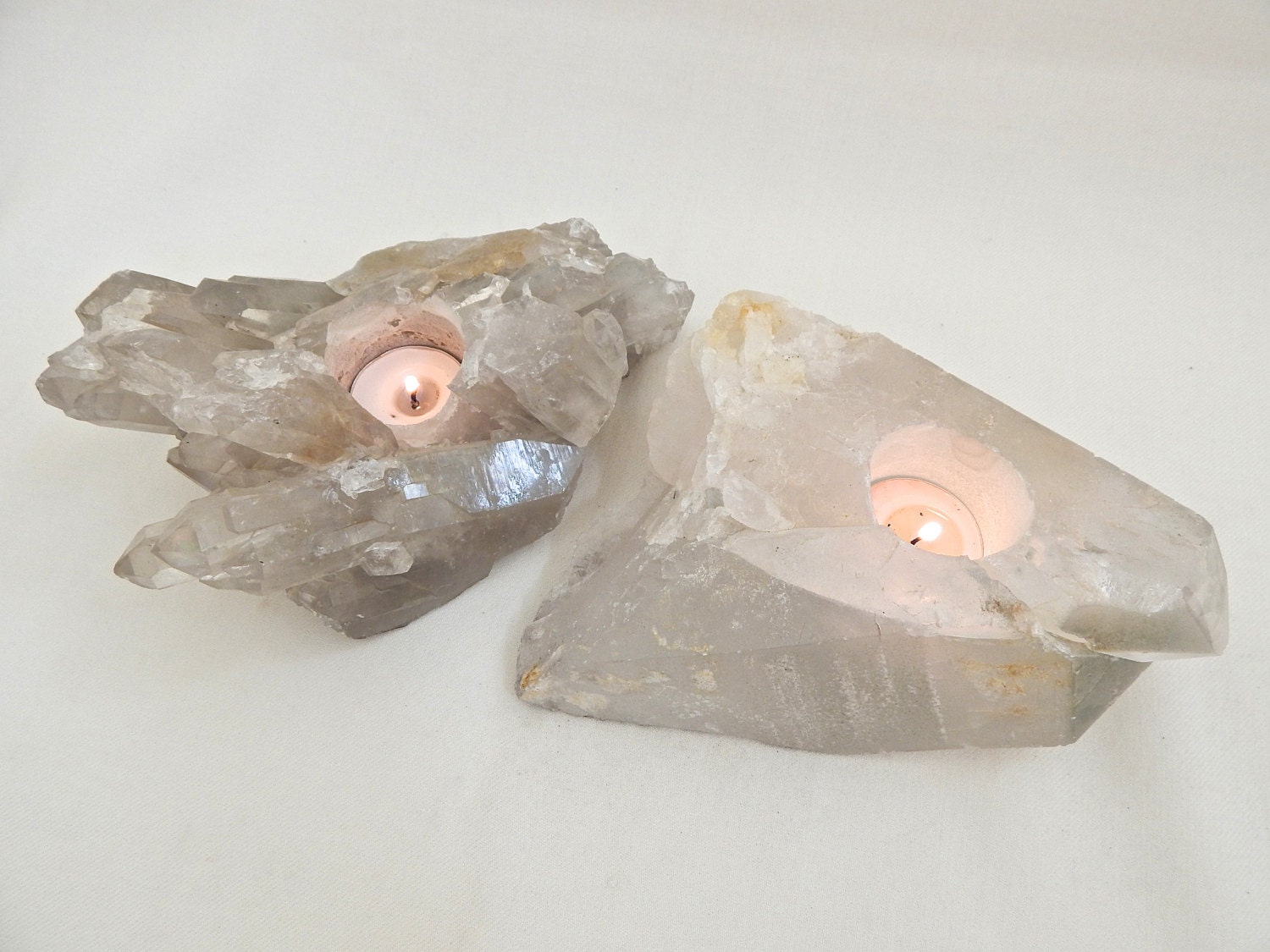 Large Raw Crystal Candle Holders Natural Rustic Crystal