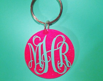2" glitter round monogram keychain