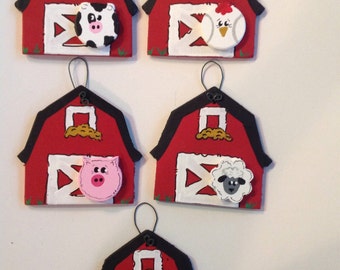 Personalized Hand Painted Wood Barn Farm Animal Christmas Ornament Pig Horse Chicken Cow Sheep
