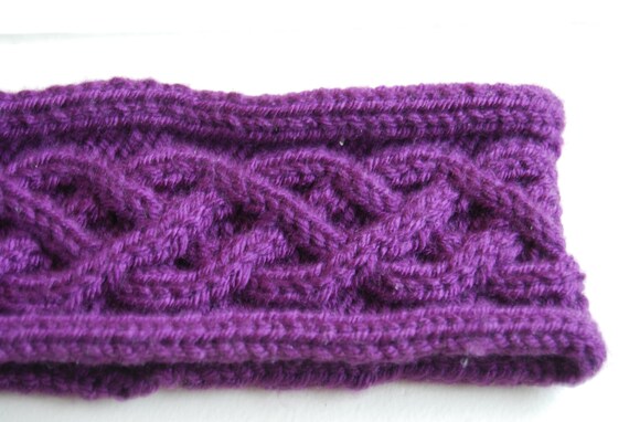 Braided Cable Knit Purple Headband/Ear-warmer, Handmade