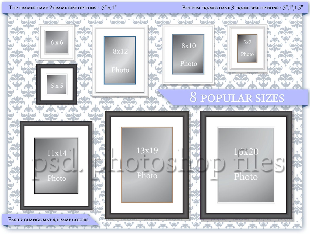 Eight Virtual Frames with Mats for Online & by SmartcookyDesign