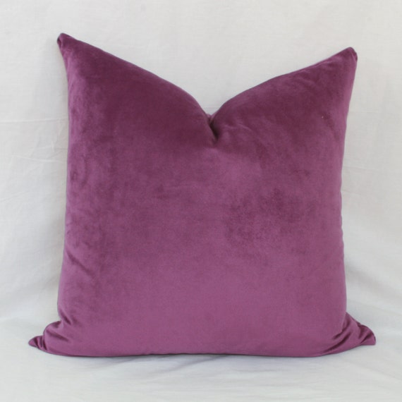 Purple velour decorative throw pillow cover. 18 x