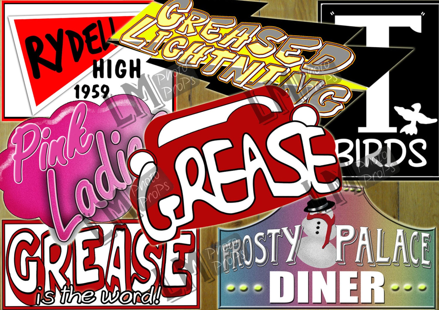 Grease Theme Party Photo Signs Large Fifties 7 props