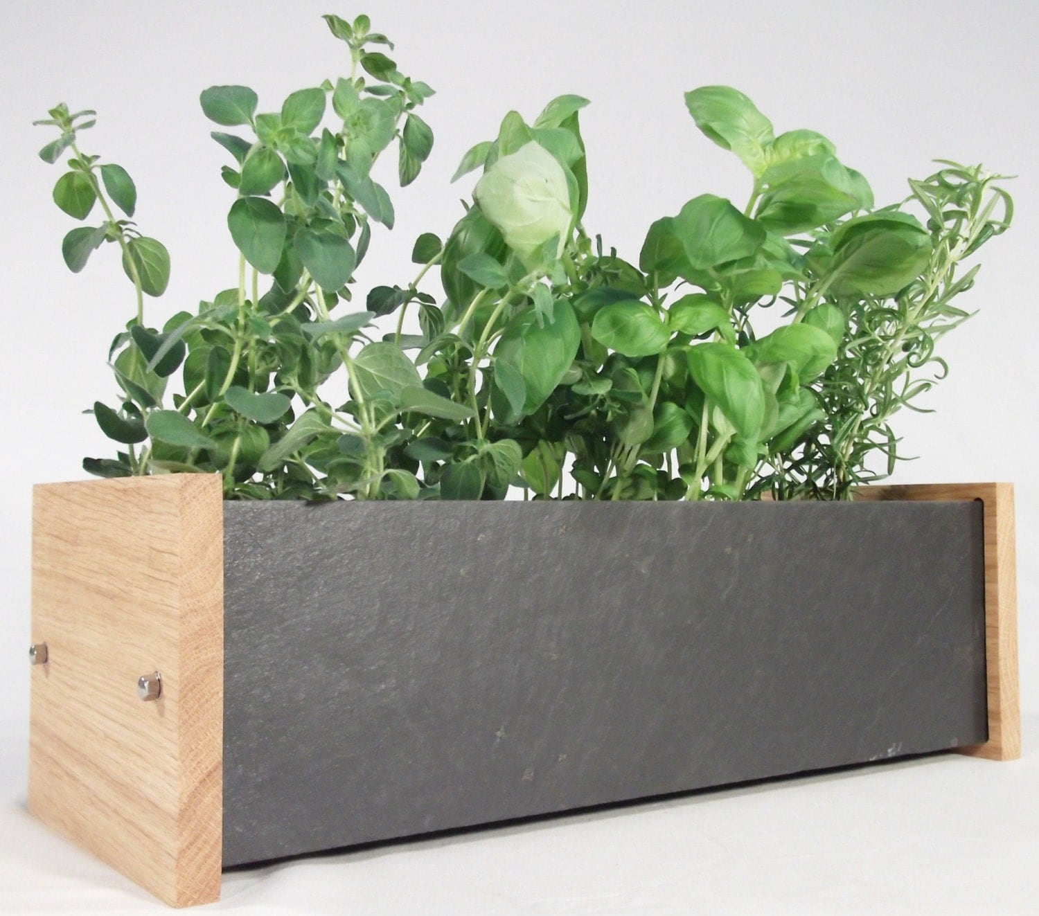 Windowsill Planter.. OAK and SLATE.. Window Box for Herb and