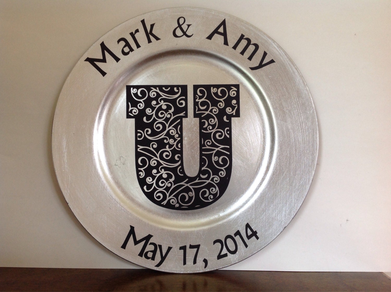 Silver wedding charger plate by FromMehtoMarvelous on Etsy