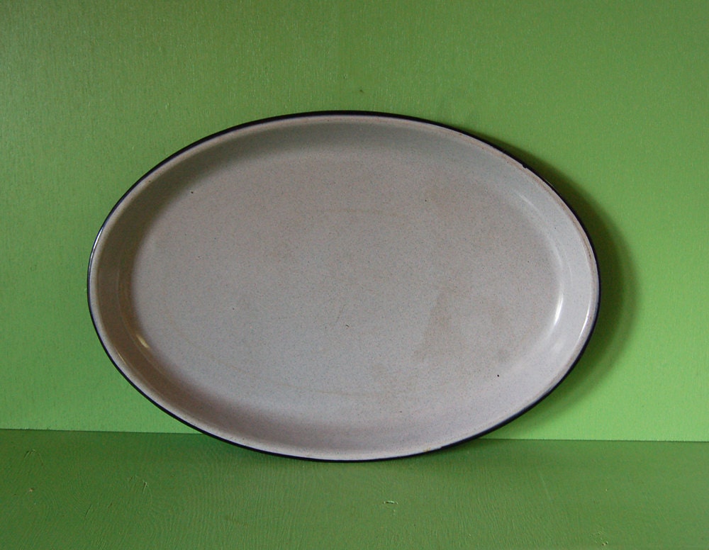 Heavy Enamelware Platter Vintage Gray Graniteware Platter or