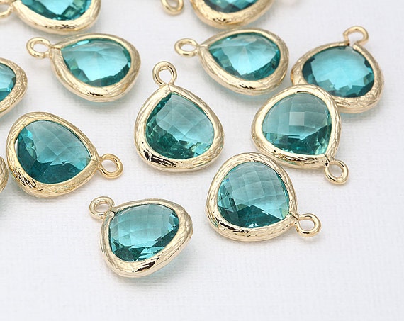 Blue Zircon Glass PendantSmall Polished Gold Plated 2