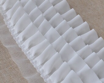 4 Layers White Lace,Chiffon Fold Lace Trim, DIY Handmade Accessory 3.93'' wide. 2 yards E0259