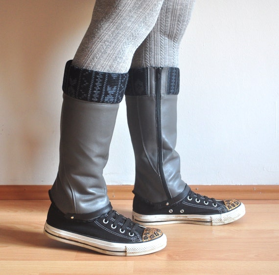 Items similar to Legwarmers Leather Leg Warmers for Women Gray Leg Warmers Leather Boot Socks