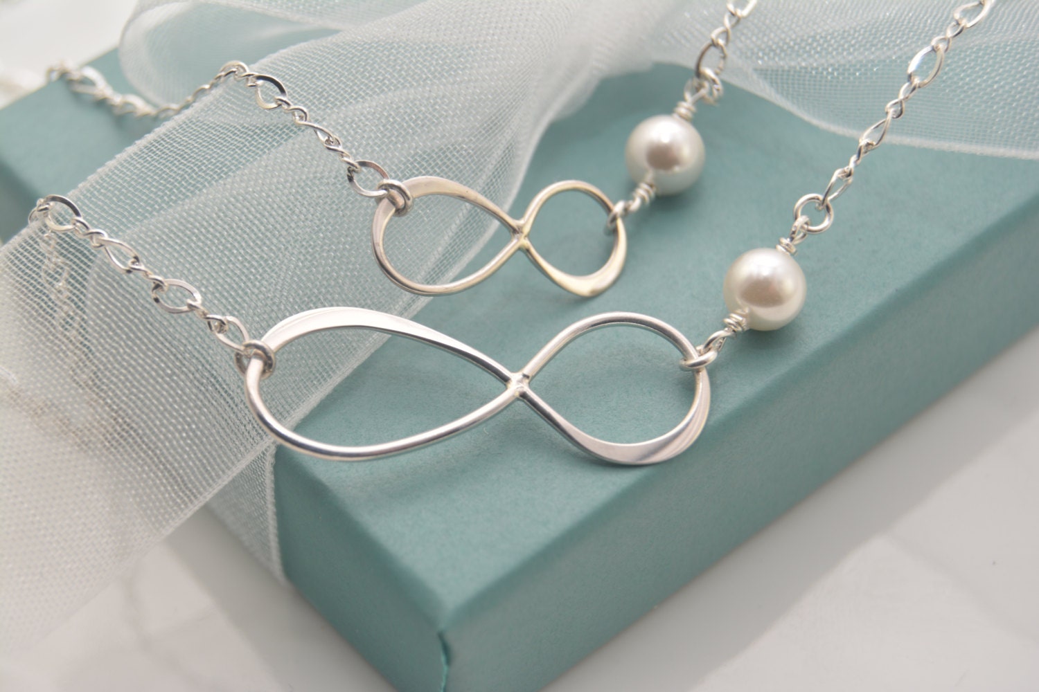 Mother Daughter Infinity Necklace Set Sterling Silver