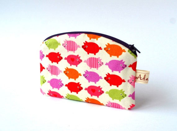 Items similar to Piglets Small Coin Purse- Animal print wallet-Cotton