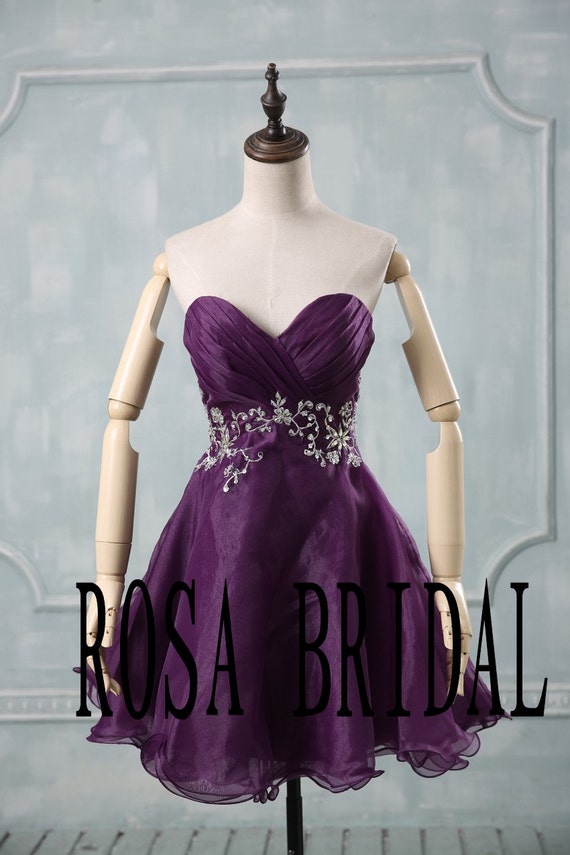 Items similar to Sweetheart prom dress, short party dress purple, short ...