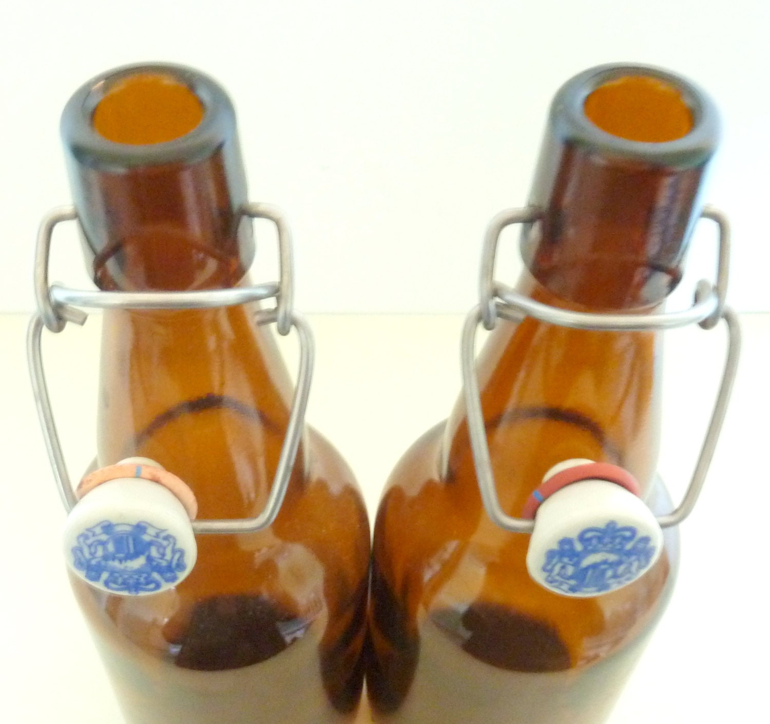 Set of Two Amber Glass German Beer Bottles