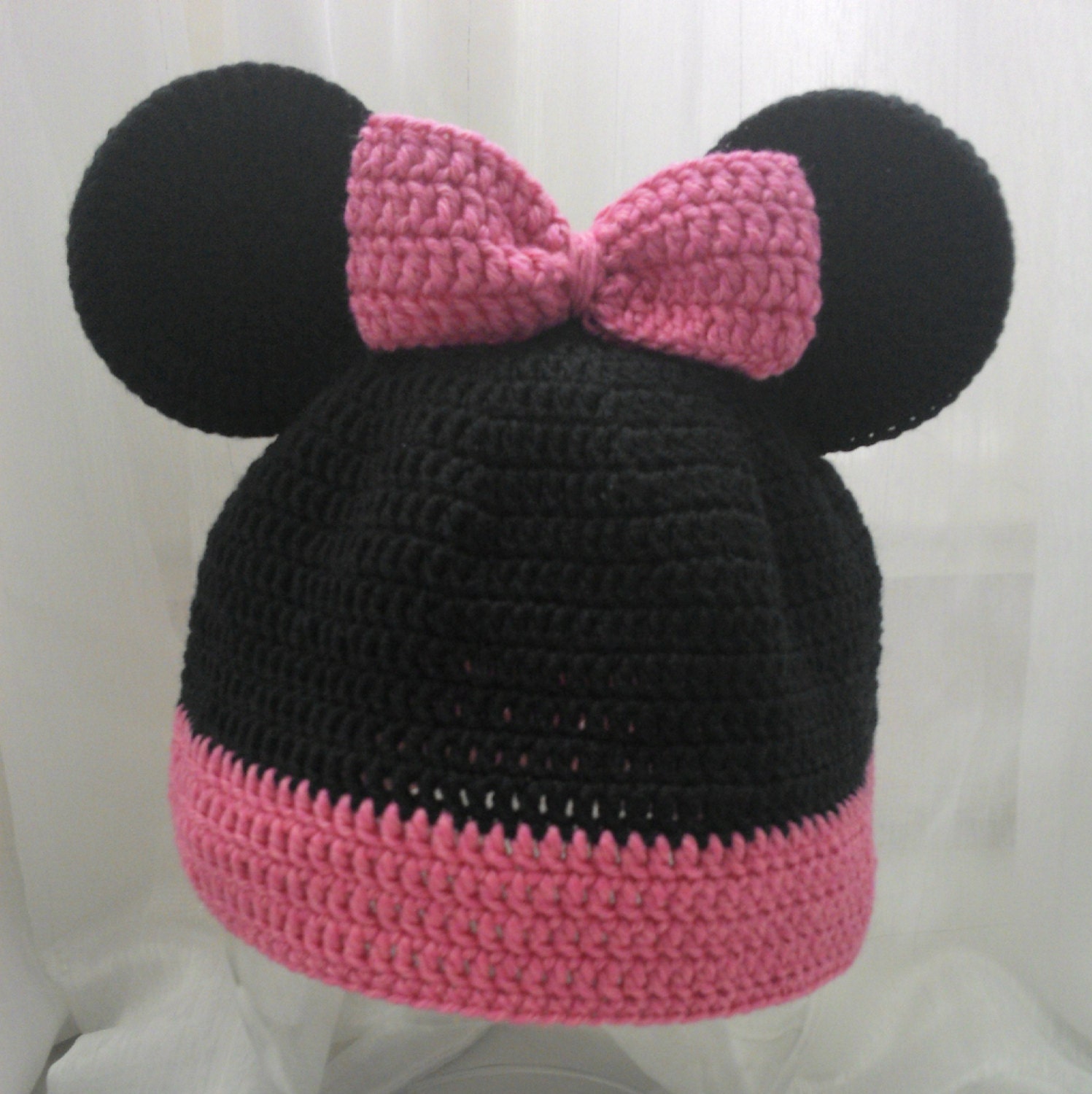 SALE Minnie Mouse crocheted hat hand made by LolasKnittingDreams