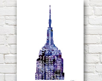 Empire State Building Art Print -Abstract Watercolor New York City Painting - Wall Decor