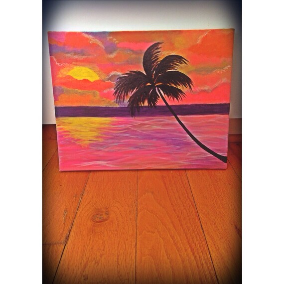 Beach theme acrylic canvas painting by MizzBDesigns on Etsy