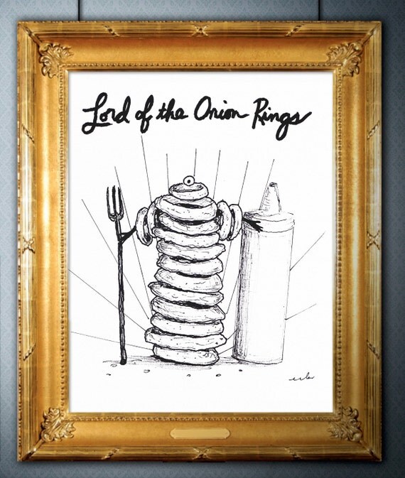 Items similar to Art print "Lord of the Onion Rings" illustration 8x10 5x7 humor pun joke funny