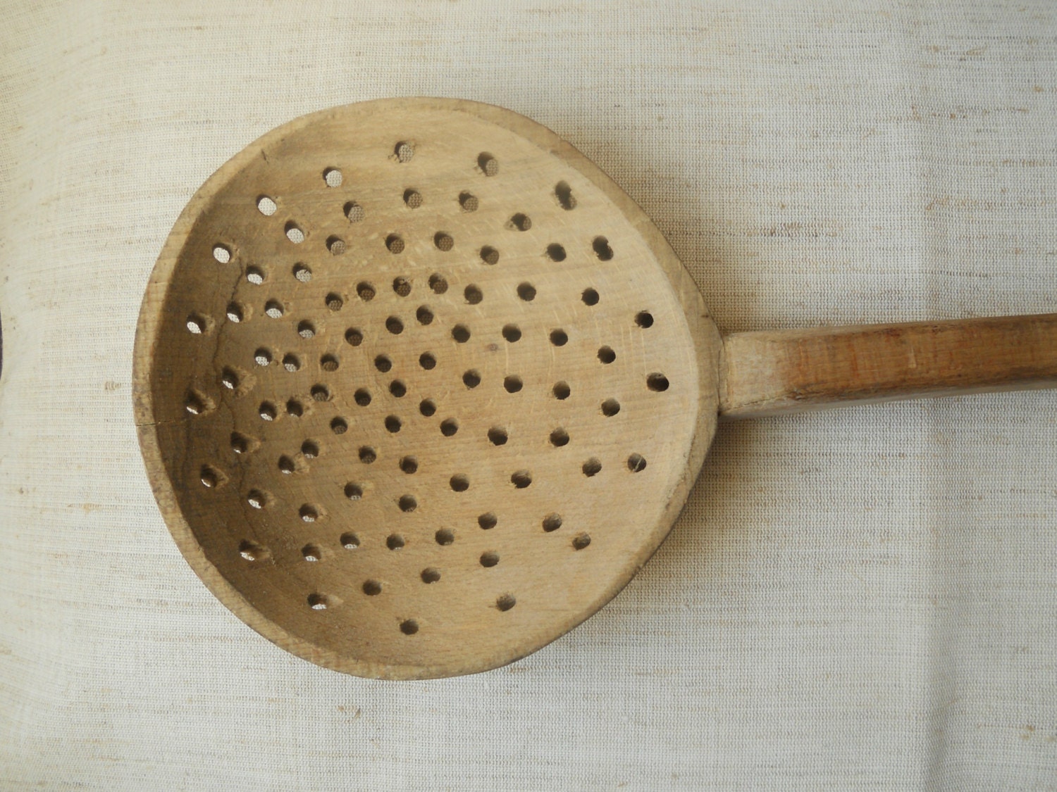 Primitive antique Wooden big hand carved skimmer spoon ladle