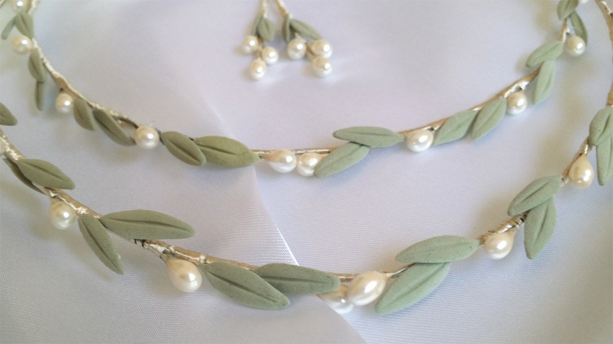 Stefana Wedding Crowns Greek Olive Leaves Orthodox Pearl Crown