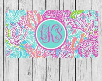 Front License Plate Lily Pulitzer Inspired License Plate Monogram Personlized Car Tag Pink Lily Logo Flower Personalized Plate