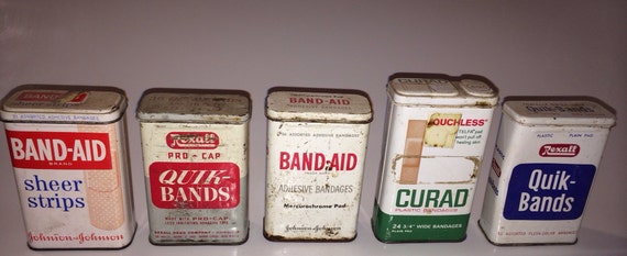SALE Set of 5 Vintage BandAid Tins by Sweetpeaandbusybee