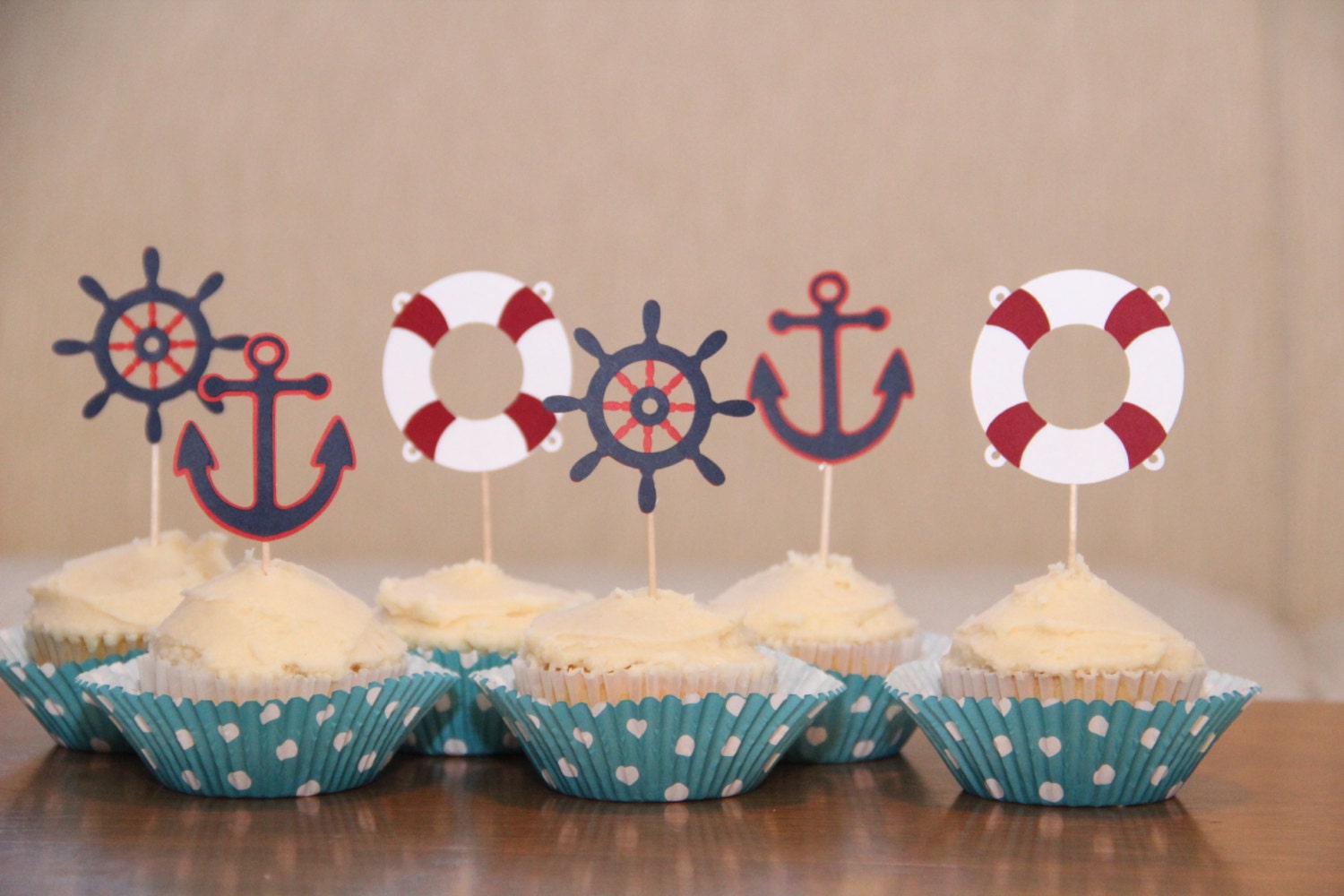 Nautical Baby Shower Cupcake Toppers set of 12