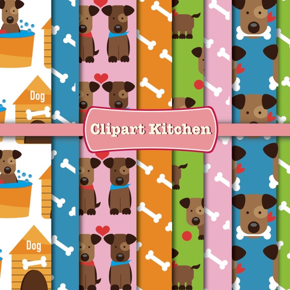 Dog Digital Papers Set / Printable Pattern / Dog Scrapbooking