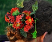 Red Butterfly Hair Accessory Fancy Hair Pin Bridal Prom Special Occasion Monarch Butterfly for Hair