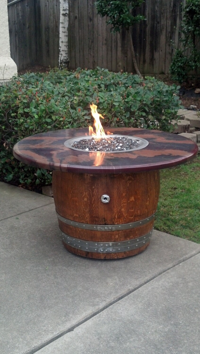 Custom French Oak Barrel Fire Pit refurbished and Stained