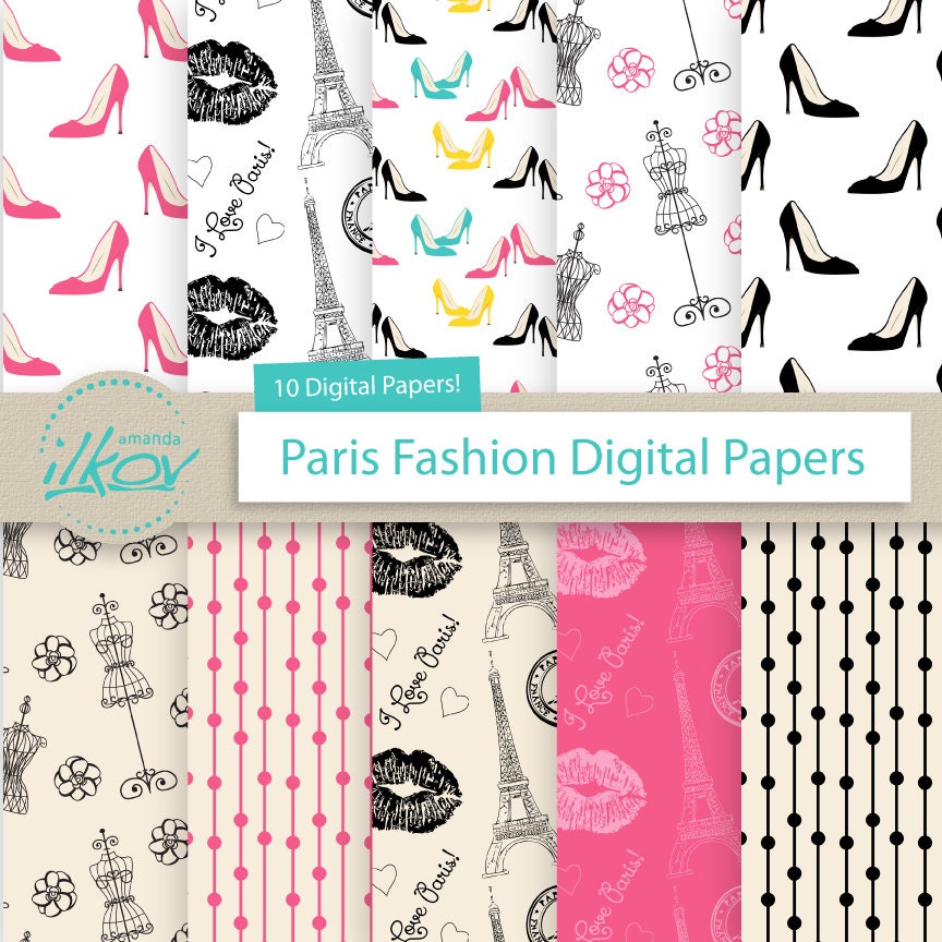 Paris Fashion Digital Paper For Scrapbooking Crafting And