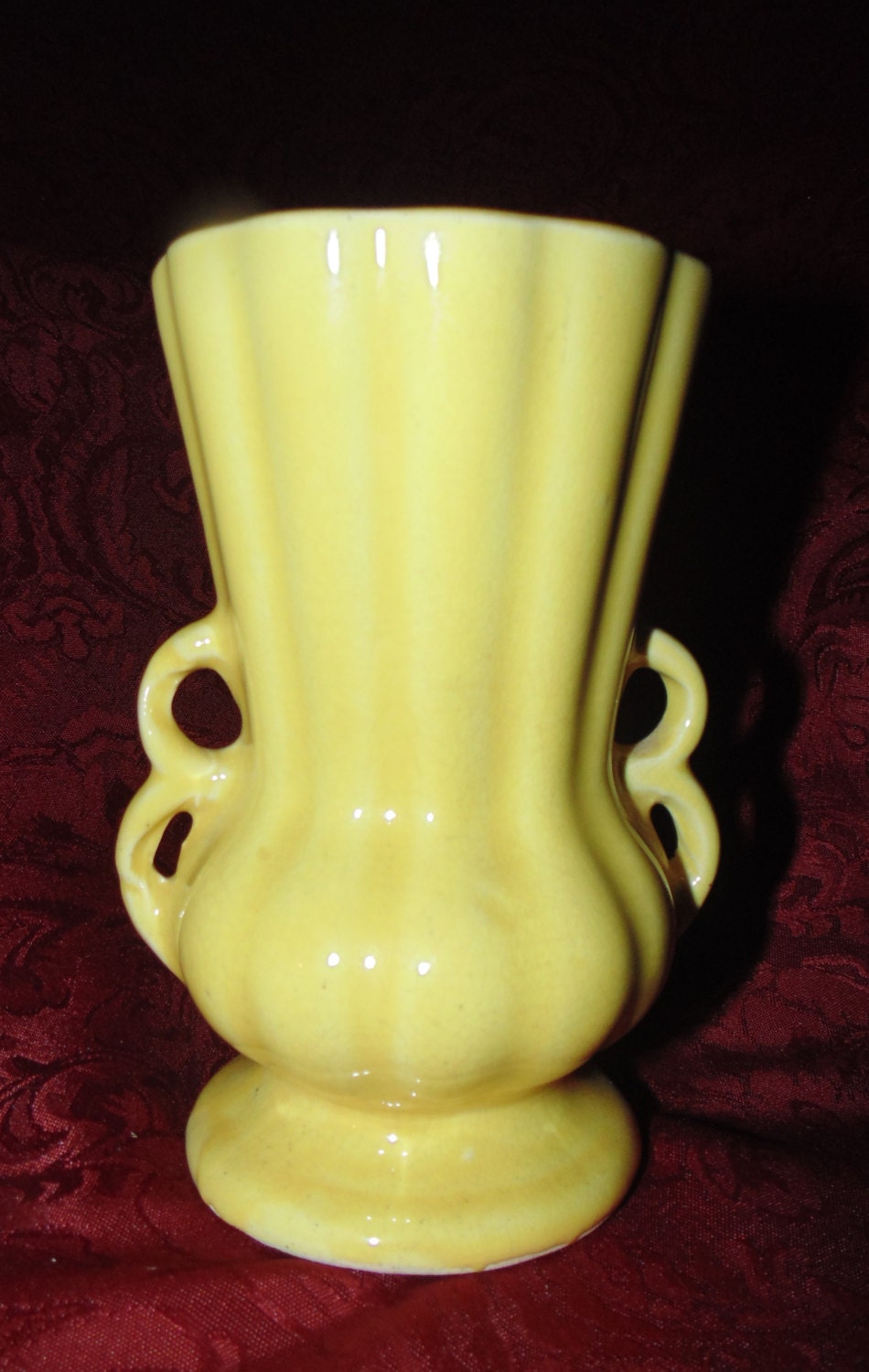 MCCOY 1948 VASE Yellow with Loop Handles 6 H