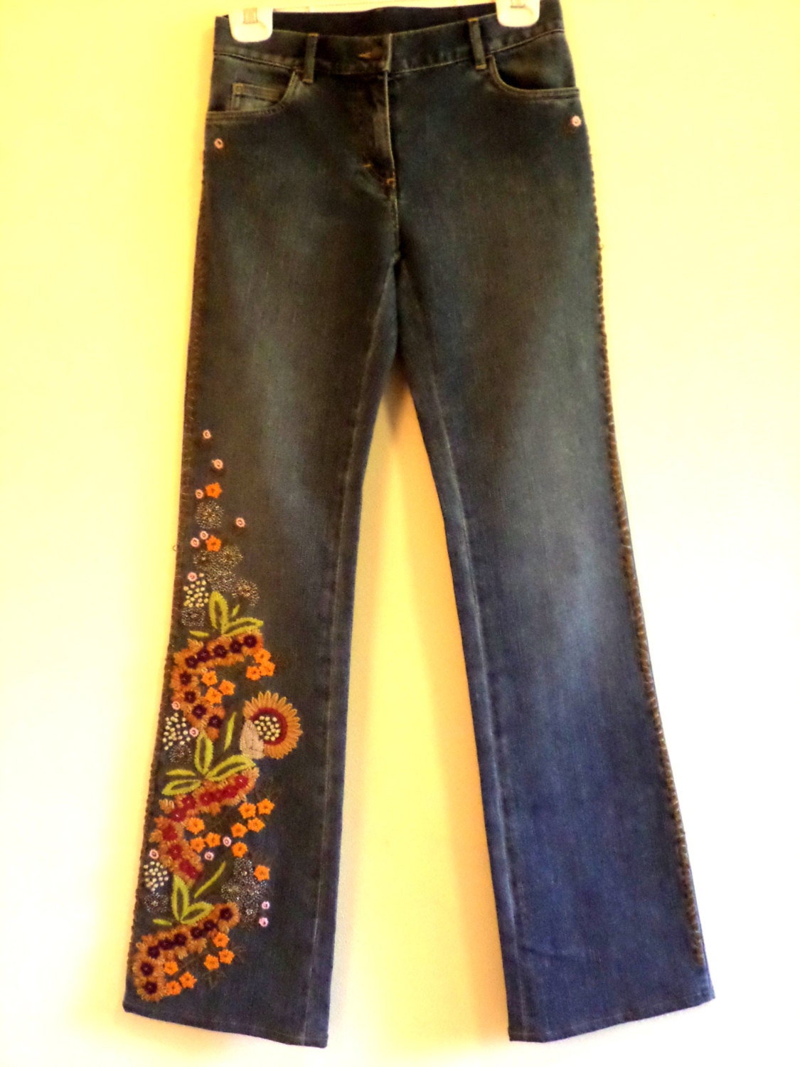 Vintage Amazingly Detailed Hand Embroidered Jeans by Joiedeglam