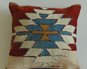 Vintage Turkish Kilim Pillow 16" x 16" (40 x 40 cm) Decorative Throw Pillow