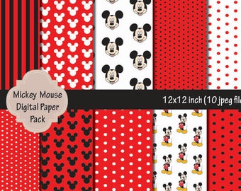 INSTANT DL- Mickey Mouse Digital Paper Pack - Printable Birthday party - Digital Scrapbook Paper