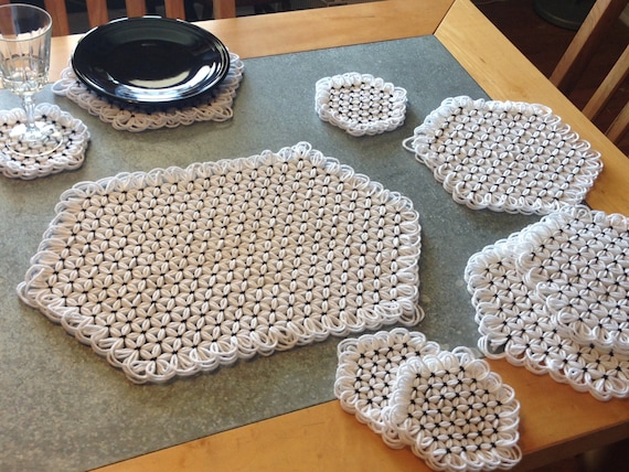Hand Loomed Complete Table Setting!!   Large Serving Mat, 4 Place mats and 4 Coasters!!