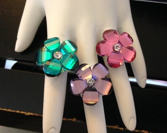 Faceted Flower Adjustable Ring