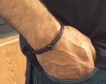 Free Shipping-Mens Bracelet,Mens Leather Bracelet, Brown Leather Bracelet, Mens Strap Bracelet, Mens Onyx Bracelet,Mens Cross Bracelet