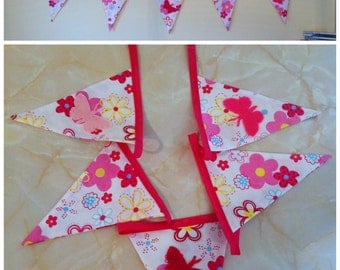 Butterflies & flower fabric bunting 5 flags