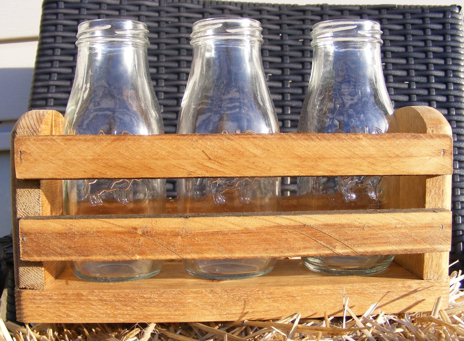 Milk Wood Box with Milk Bottles Handmade