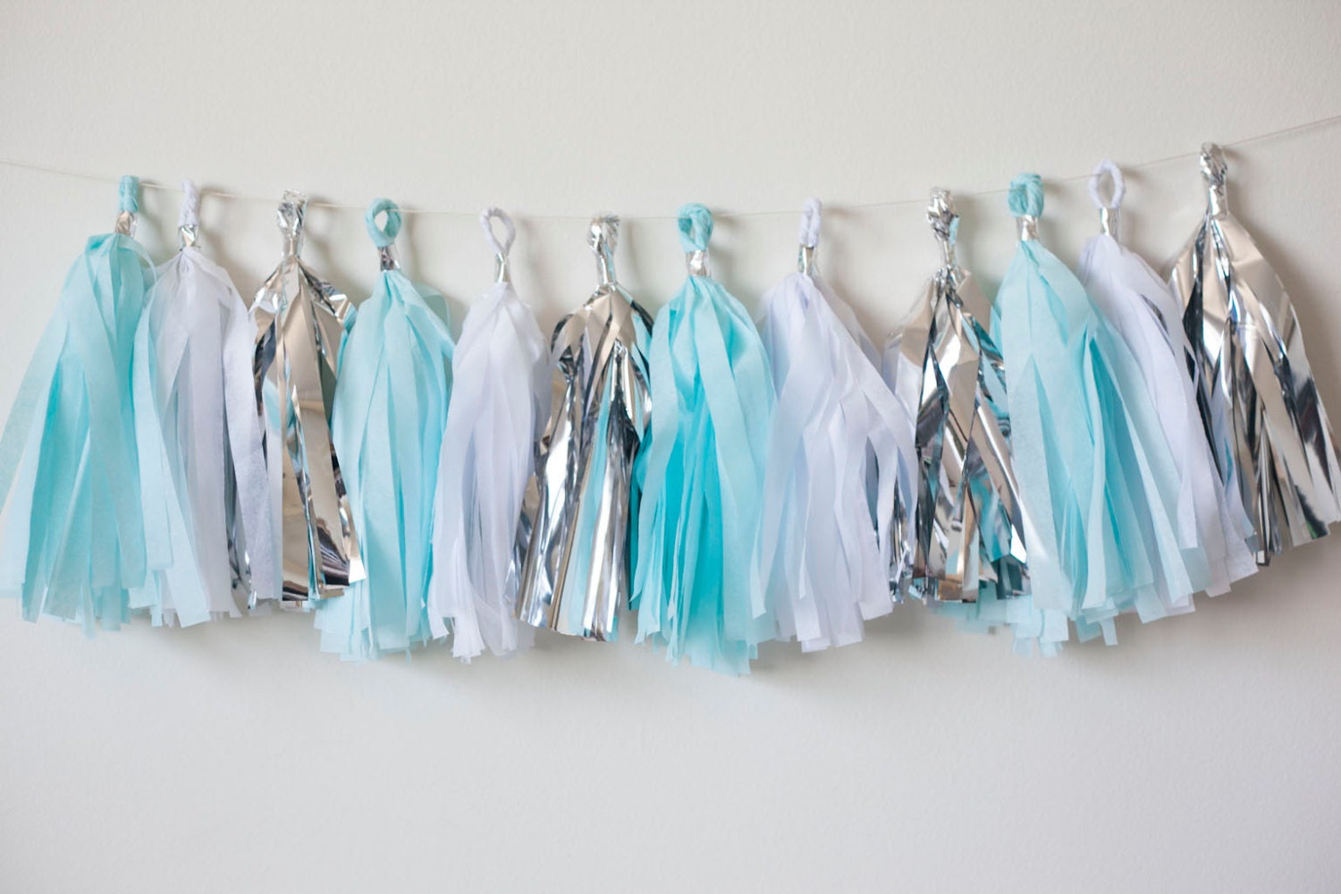 Light Blue White Silver Tassel Garland Princess Tassel
