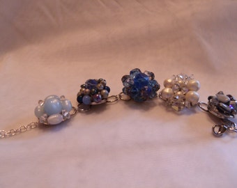 blue vintage upcycled clip earrings bracelet