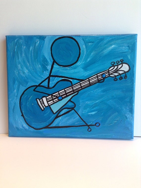 Blue guitar man Picasso inspired 8x10 painting by VanGooGoo