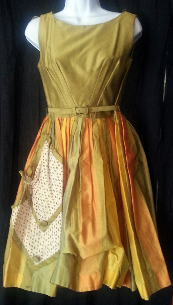 Vintage 1960-1970 Dress Muted Colors Green by GrandmothersOdyssey