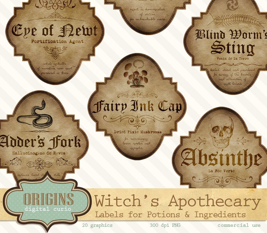 witch apothecary labels magick potion ingredient labels