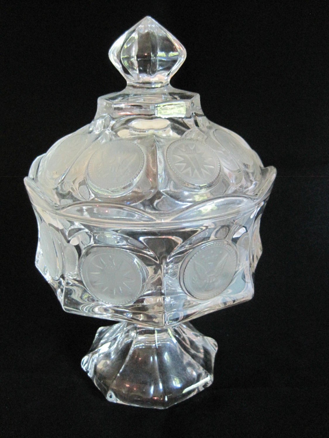 Fostoria Crystal Coin Glass Covered Candy Dish by BarbsFinds4You