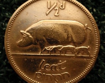 Irish 1/2d Penny, Halfpenny, Half Penny, Ha' Penny, Sow Pig & Piglets Coin (2nd Bonus Halfpenny FREE)