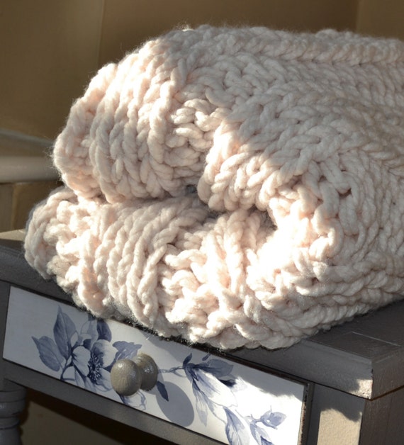 Super Chunky cream hand knitted throw blanket