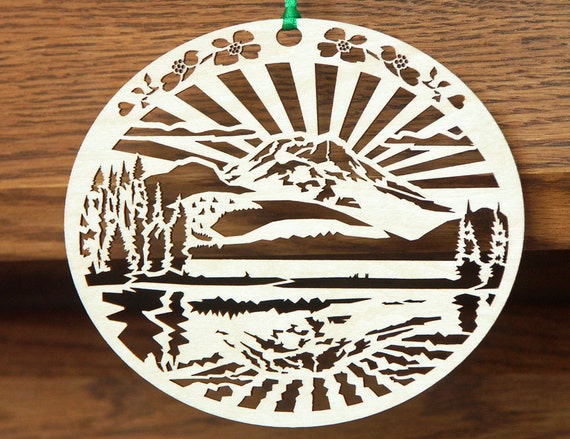 Wood Mountain ornament woodcut ornament of mountain reflected
