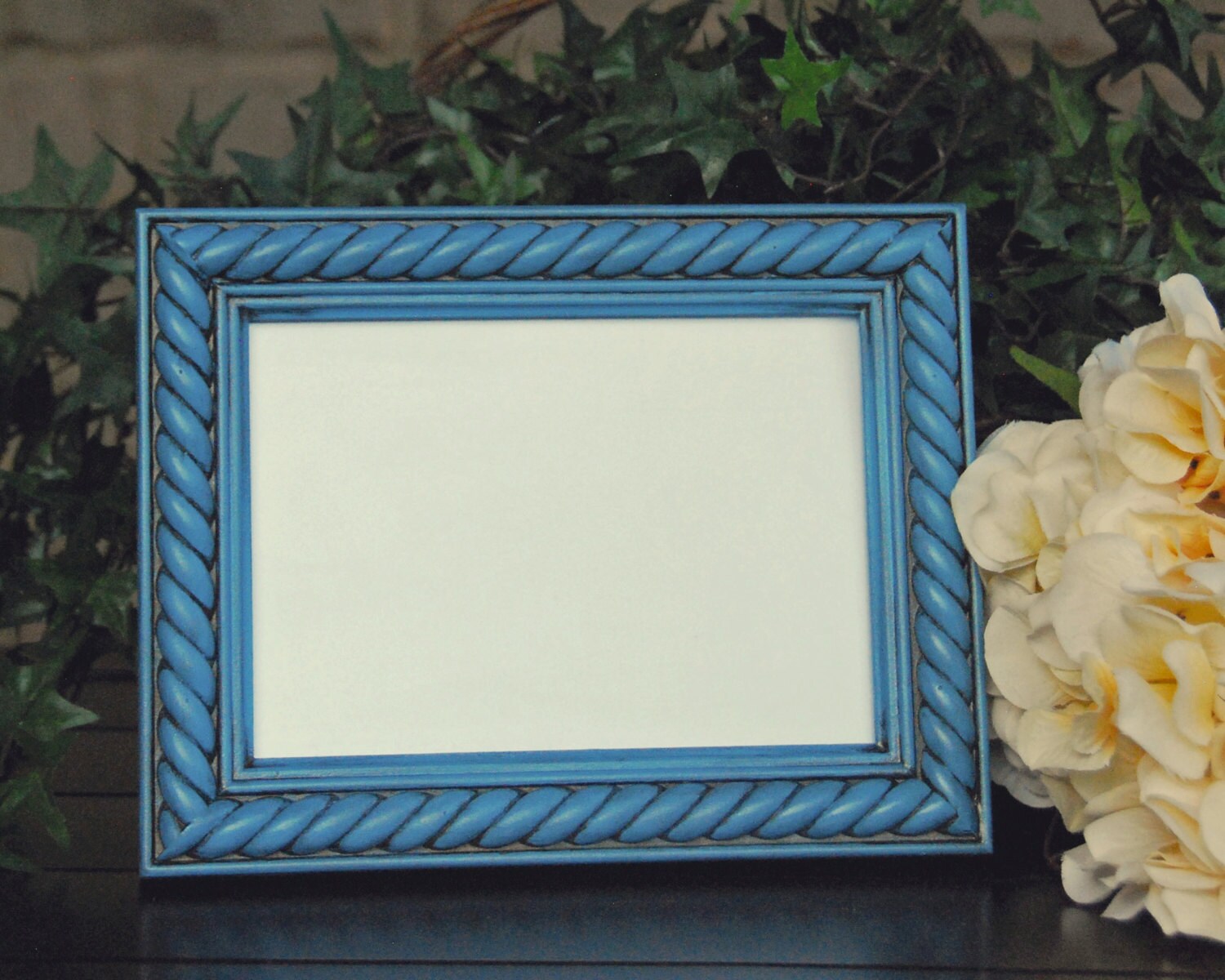 Coastal cottage chic 5x7 frames Vintage antique blue picture